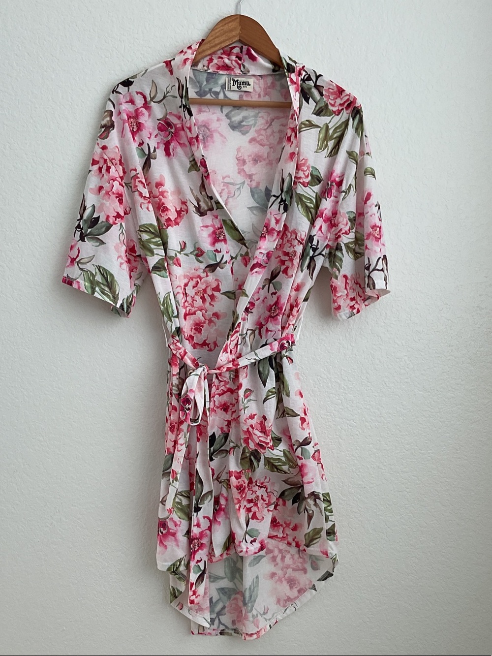 Show Me Your MuMu Pink Floral Wrap Robe with Green Leaf Print